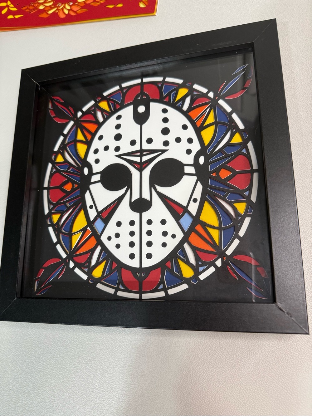 Black Shadowbox Jason White Mask Stained-Glass Style Cardstock 8x8